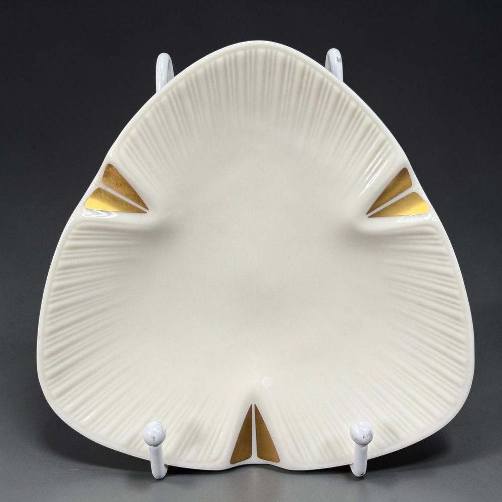 Lenox Vintage Porcelain Triangular Ashtray‎ Trinket Dish Gold Trim Ivory Cream